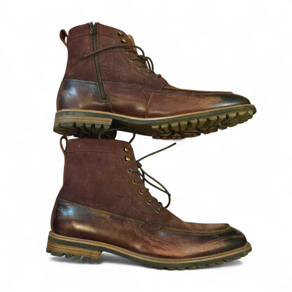 La Milano Jace II Leather Boots Men 12 Burgundy Distressed Side Zip Lug Sole EUC